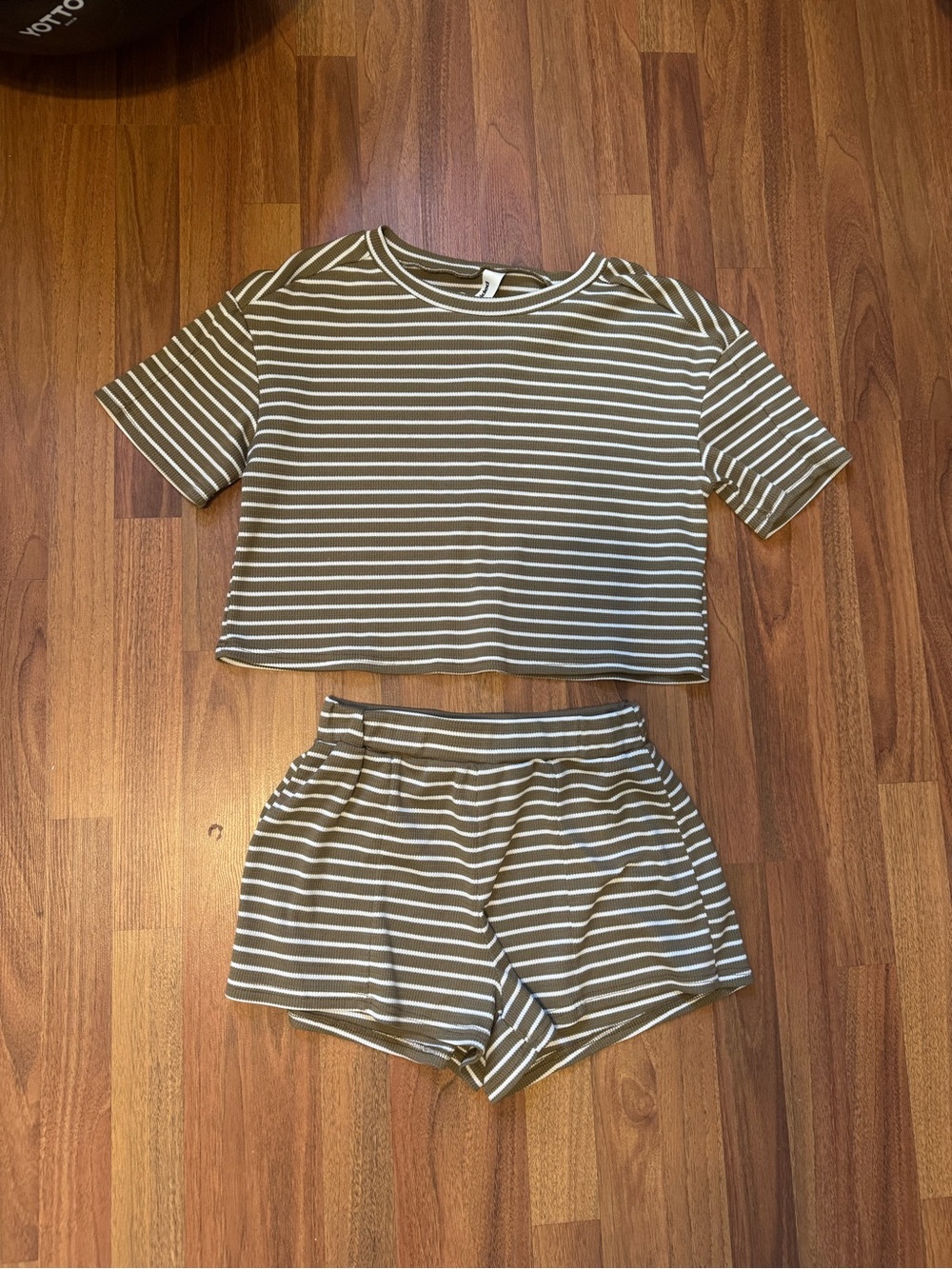 Missguided Brown and White striped ribbed shorts set